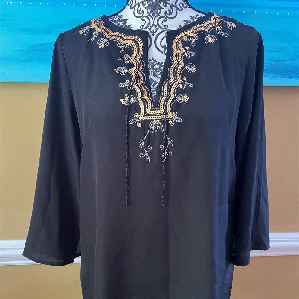 Avon Swimsuit Coverup Tunic 3/4 Sleeve Black Small